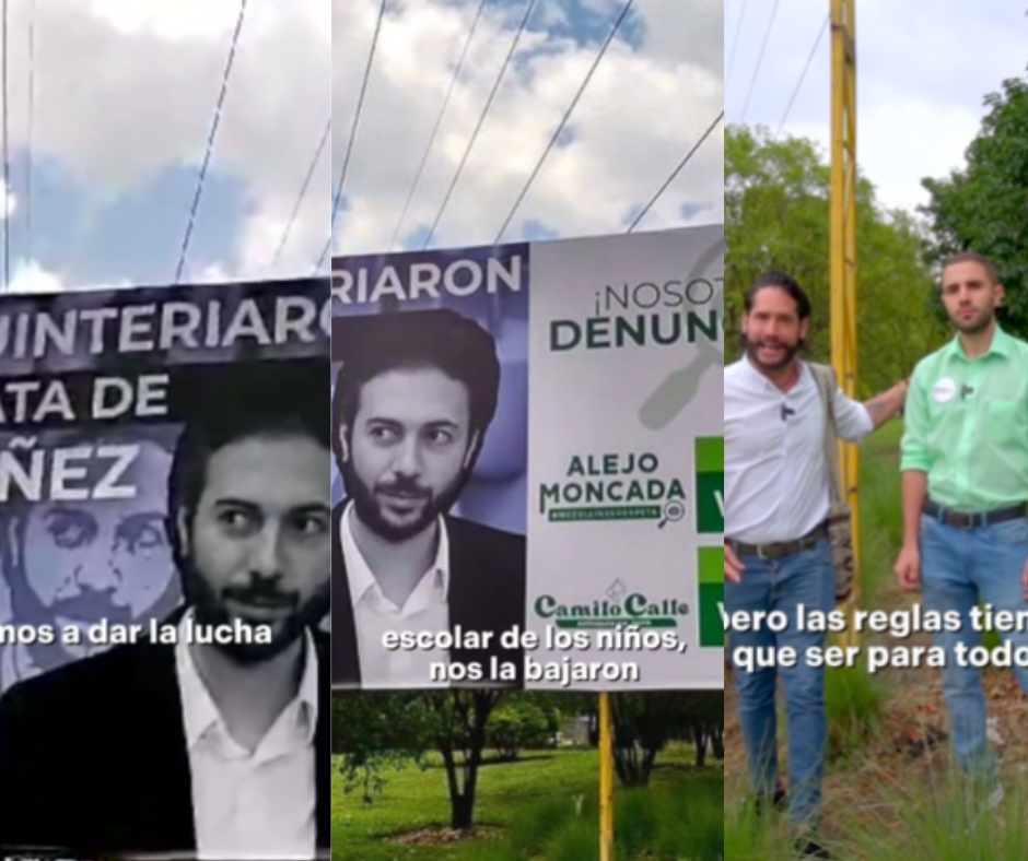 En la imagen la valla que les retiraron a ambos candidatos del Partido Verde. Foto: sacada de redes sociales de los candidatos.