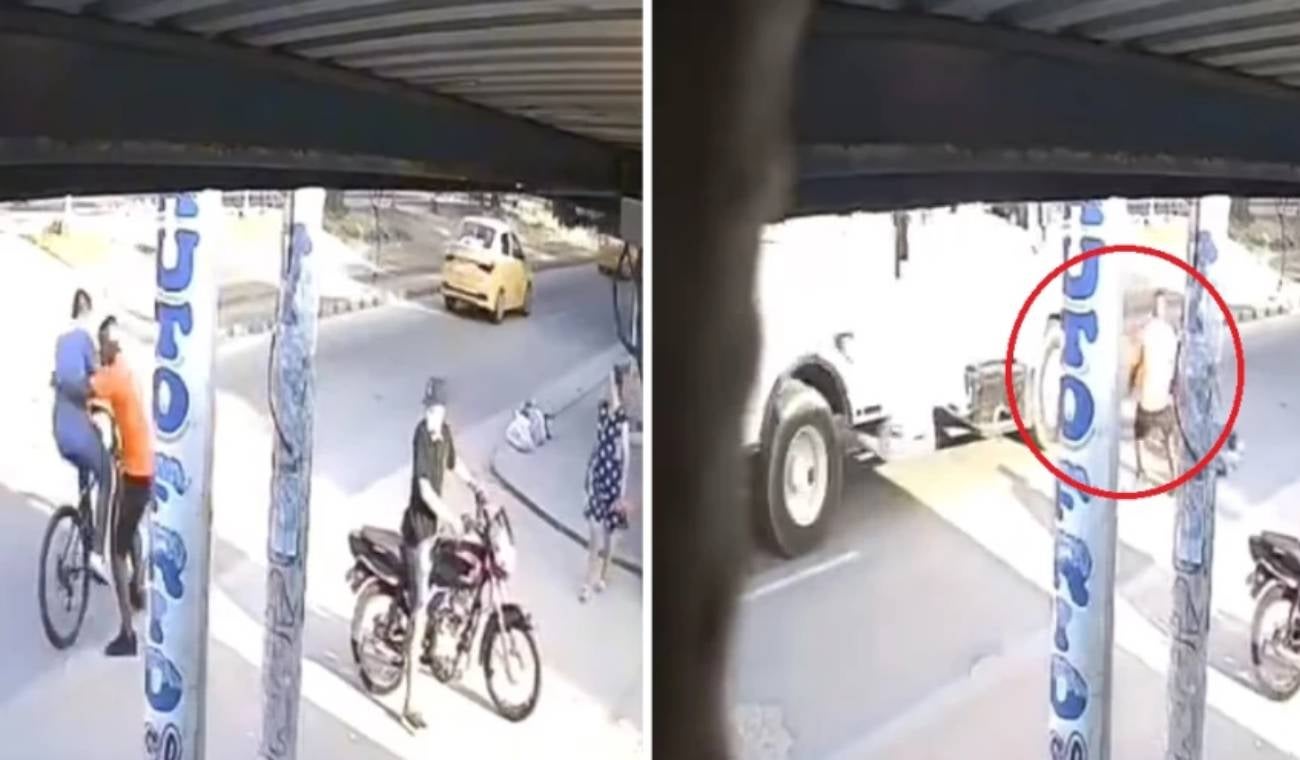 Se enfrentó a ladrones para evitar el robo de su bicicleta y un camión casi lo arrolla