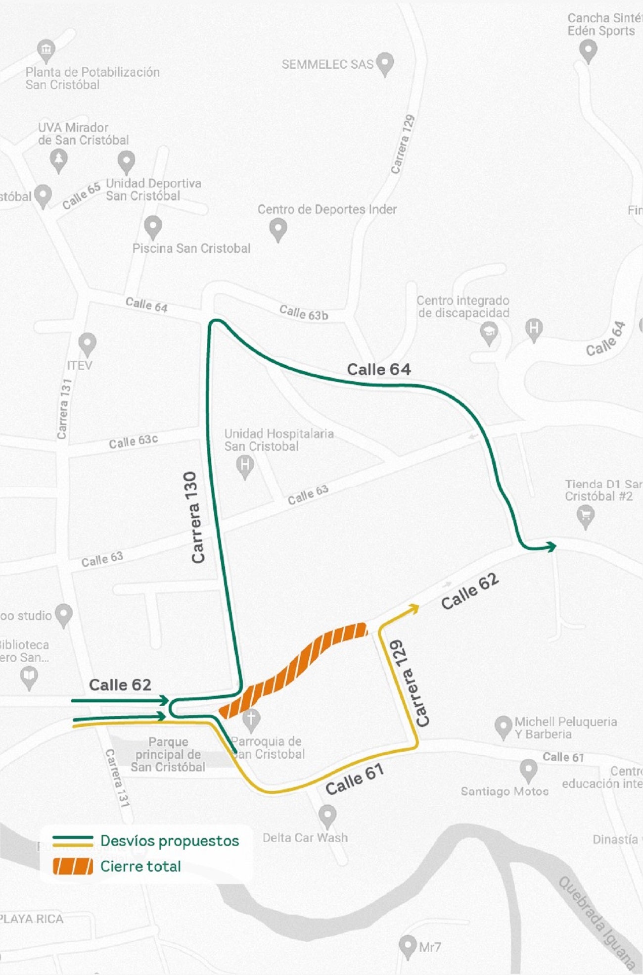 Habrá cierre vial en el corregimiento de San Cristóbal