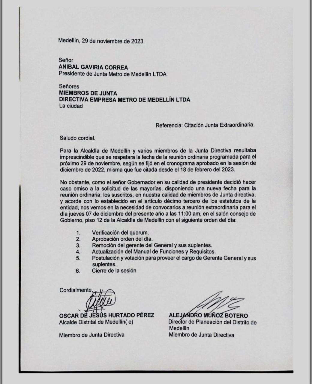 Carta de citación para junta Extraordinaria