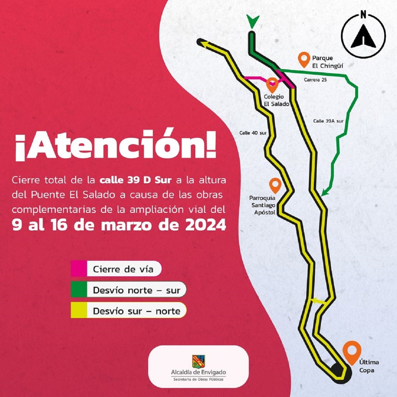 Cierre total de la calle 39D Sur en el puente El Salado de Envigado