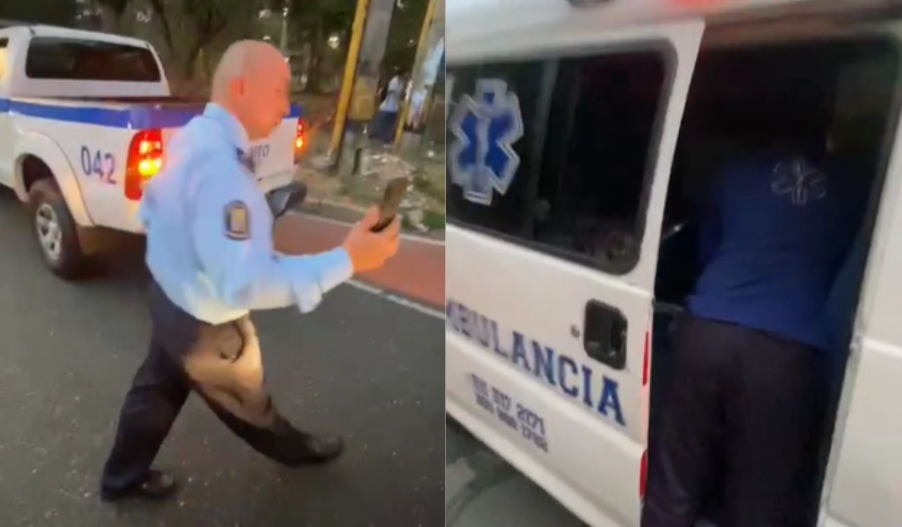 Agente de tránsito en Medellín detiene ambulancia