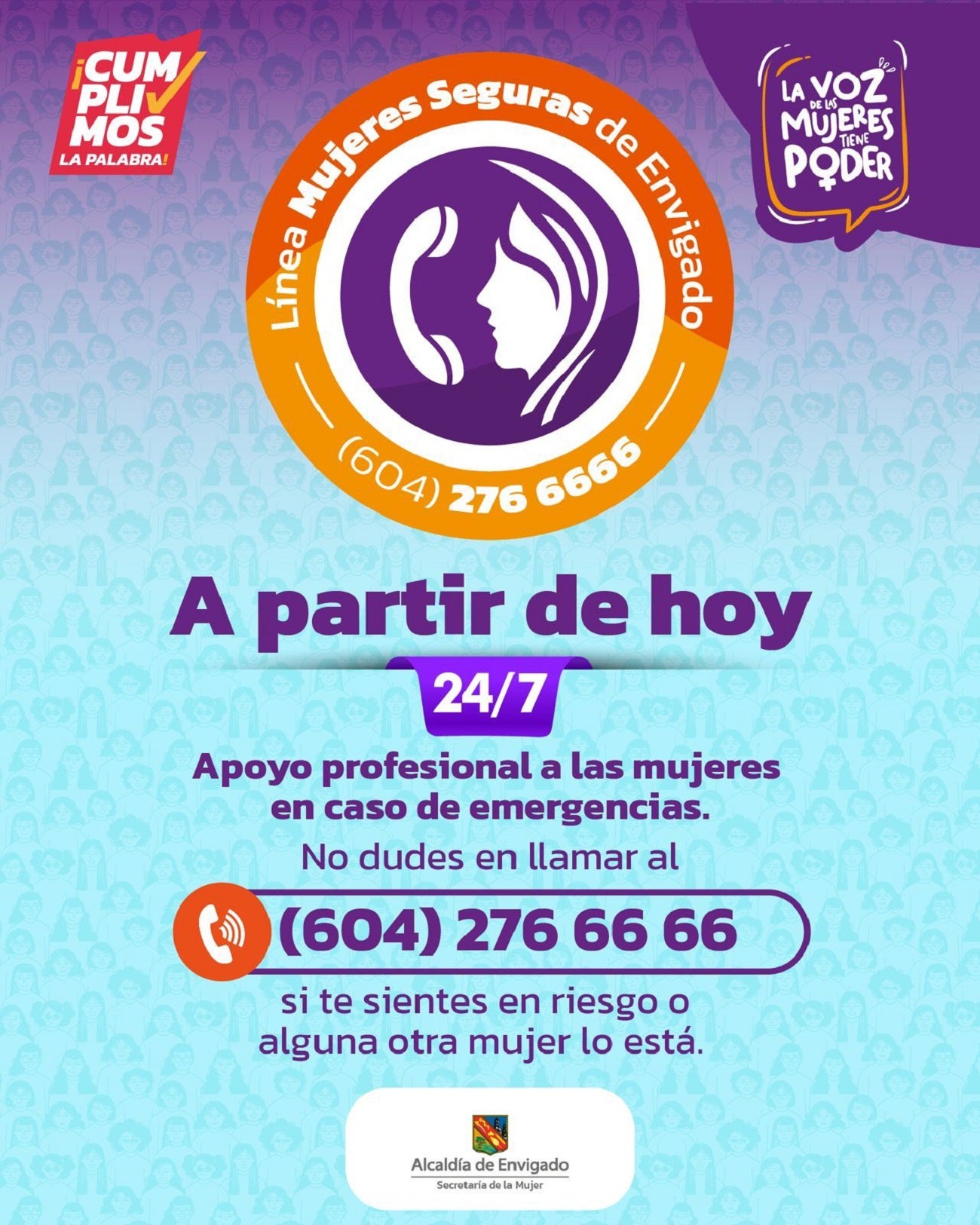 Línea telefónica de emergencias “Mujeres Seguras” en Envigado