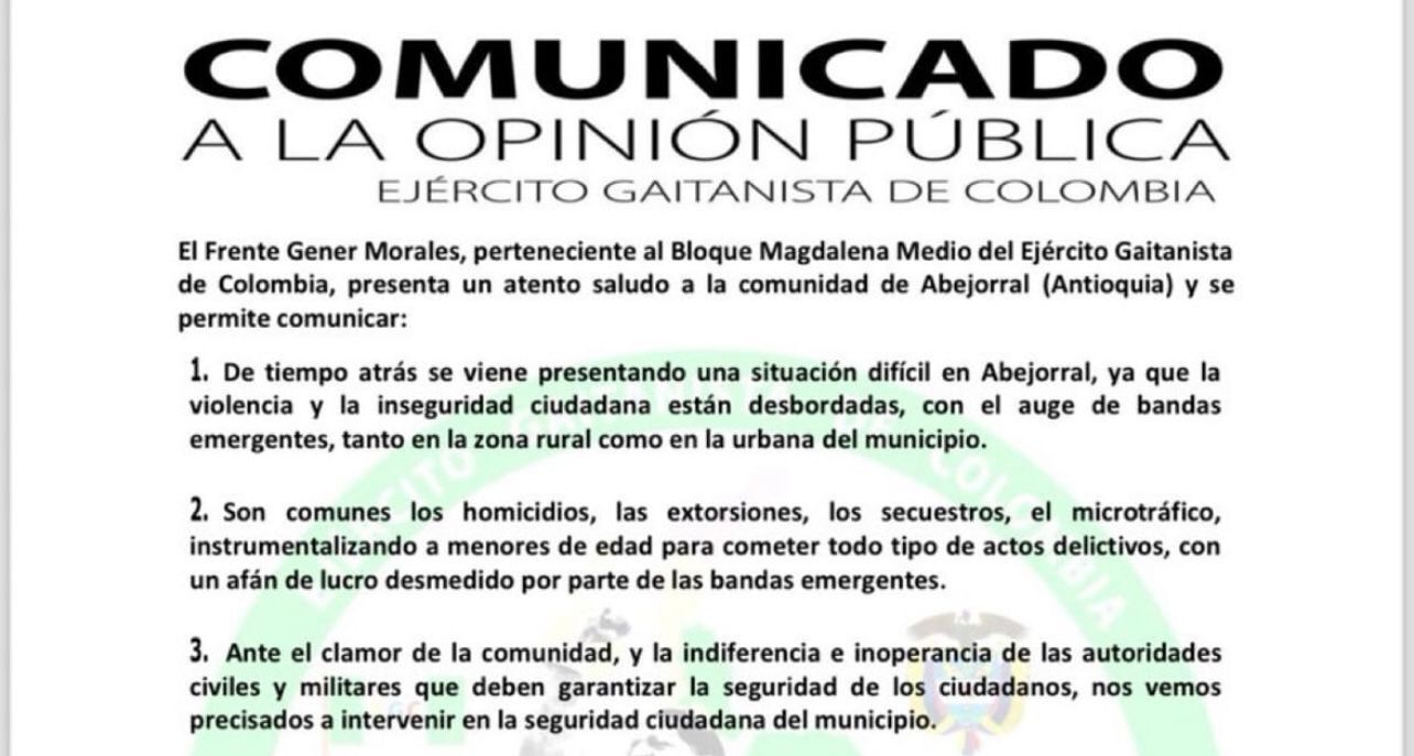 Panfleto en Abejorral