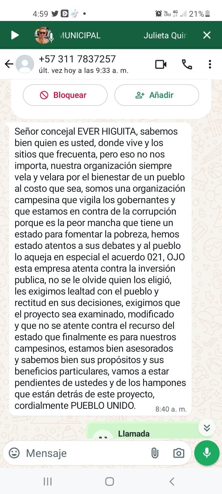 Amenaza a concejales