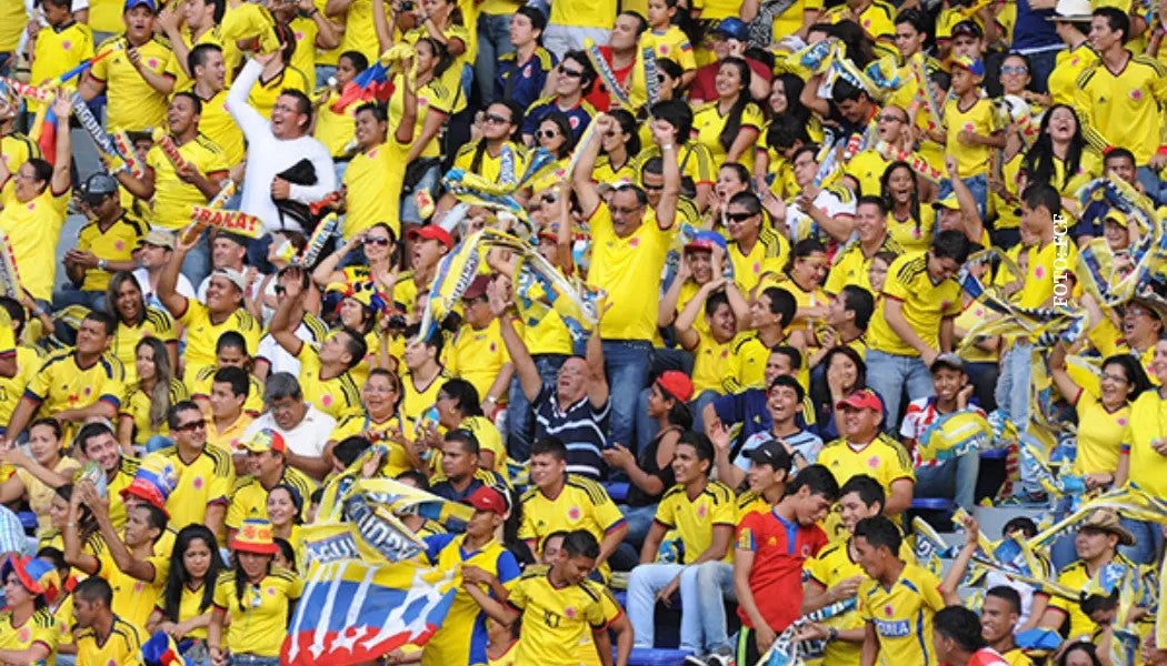 Hinchas festejando por Colombia
