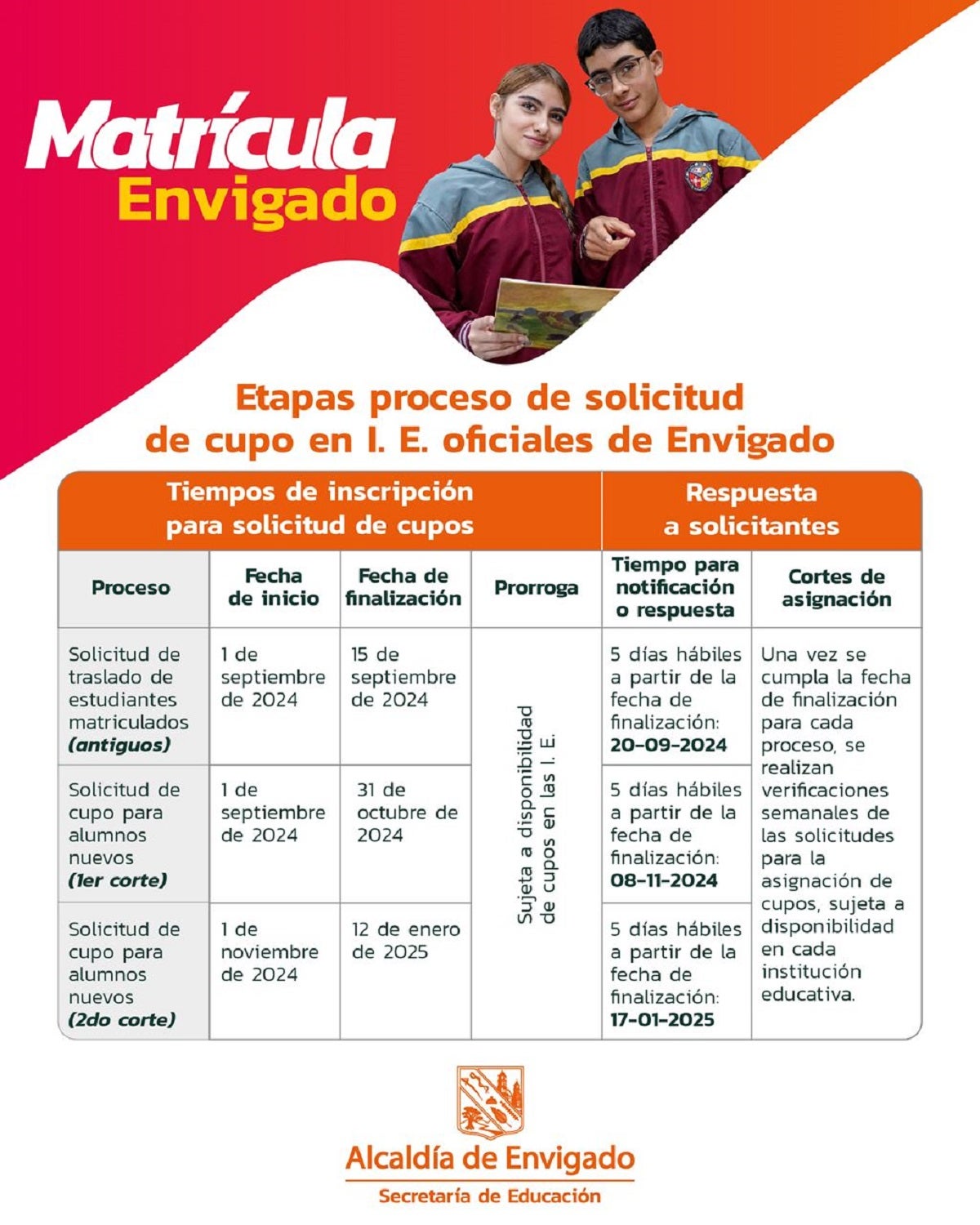 Comenzó el proceso de matrícula para instituciones educativas oficiales de Envigado