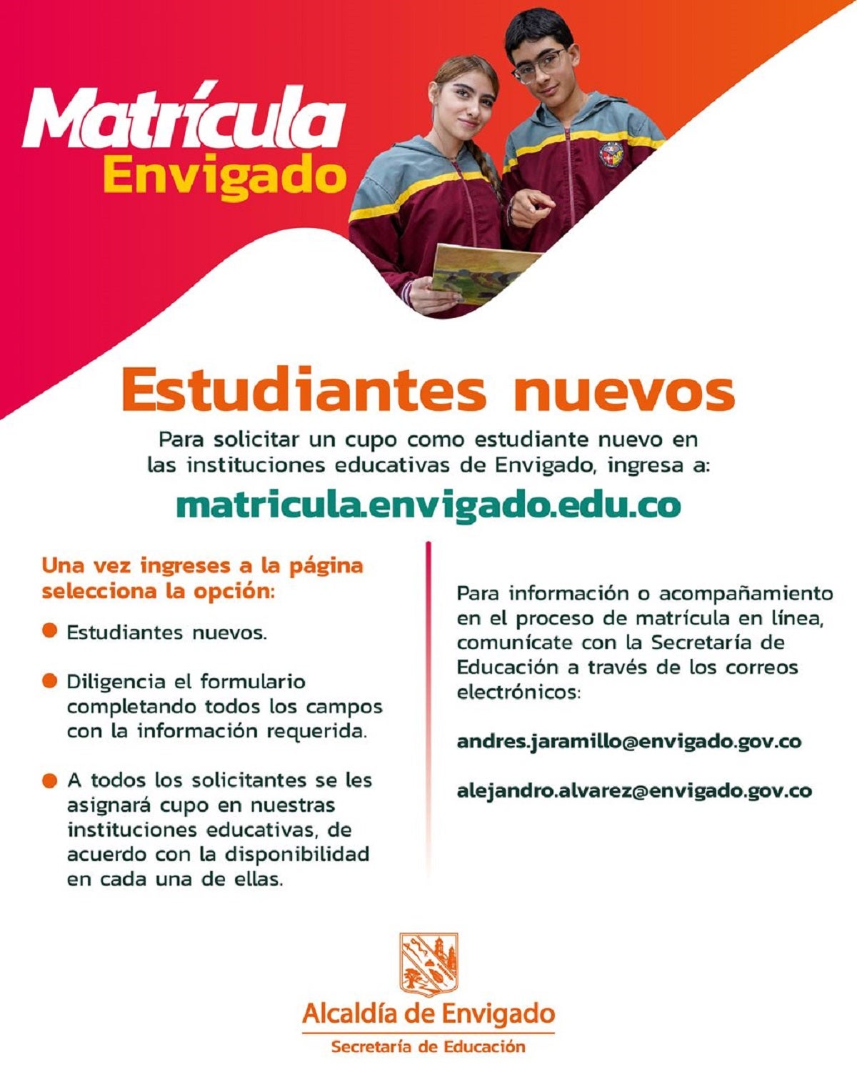 Comenzó el proceso de matrícula para instituciones educativas oficiales de Envigado