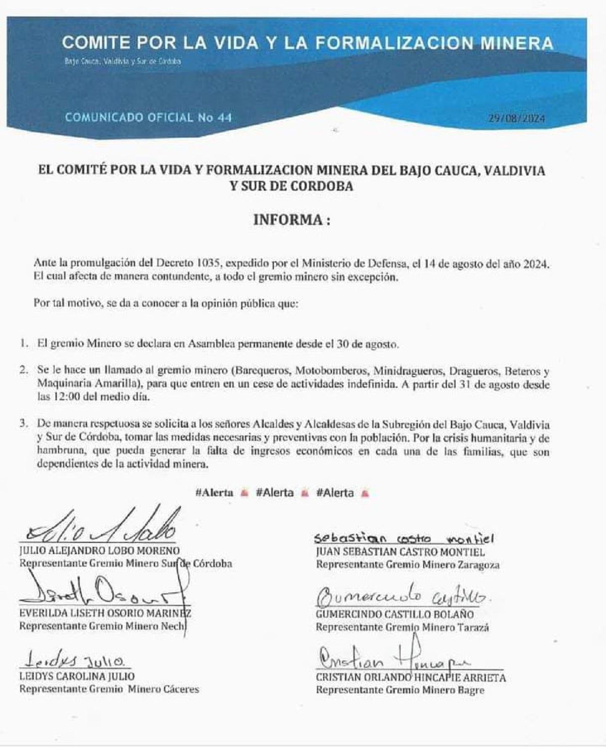 Paro minero en Antioquia