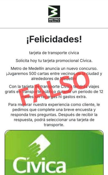 Publicación falsa sobre obtención de viajes gratis en el metro por un año
