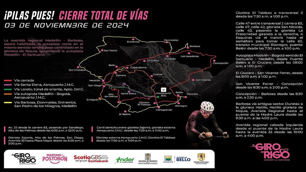 Más de 10 mil aficionados al ciclismo participarán este domingo en el Giro de Rigo por las vías de Antioquia