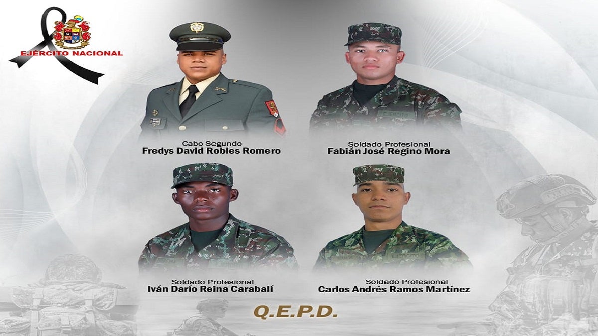 El Ejército informó que un cabo segundo y tres soldados profesionales murieron en un ataque con artefactos explosivos en el municipio de Anorí