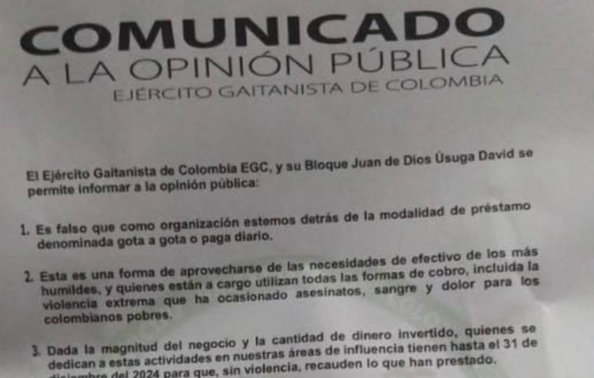 Distribuyen volantes donde las AGC prohíben los "gota a gota" en el Urabá: Analizan veracidad