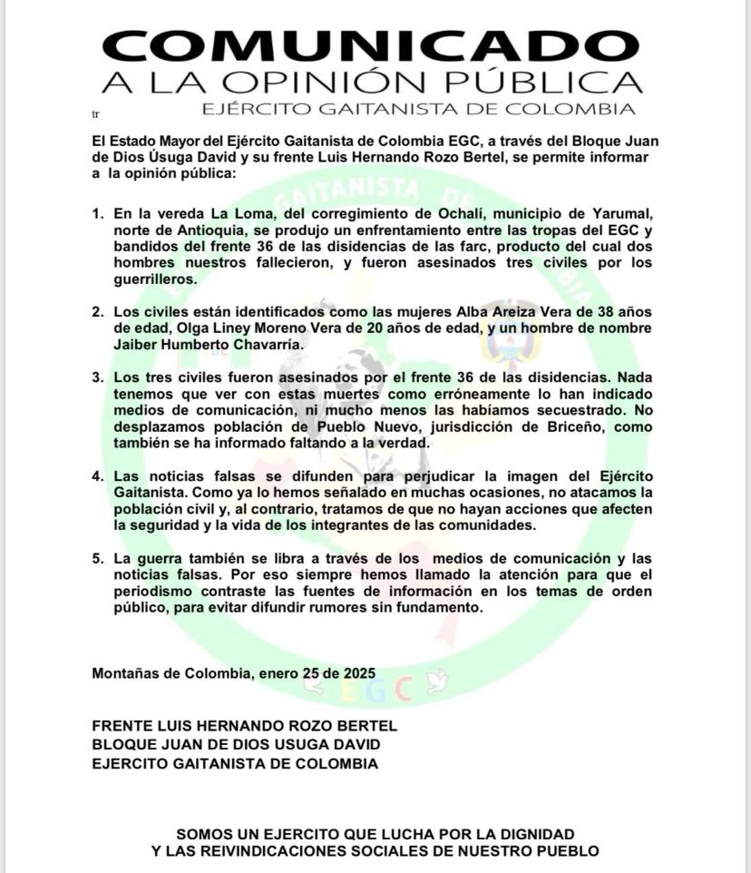 Comunicado grupo ilegal enero 26 2025