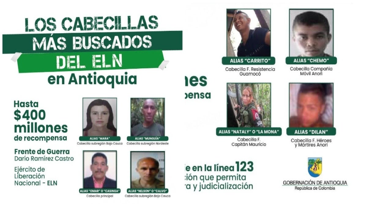 Cartel de lo más buscados del ELN en Antioquia