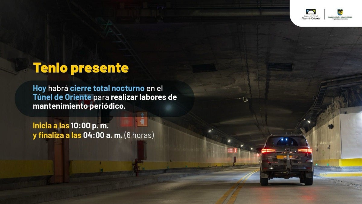 Cierre total nocturno del Túnel de Oriente