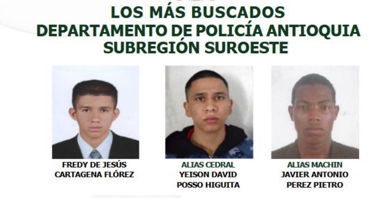 Cartel de los más buscados en el Suroeste de Antioquia