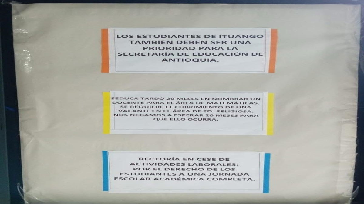 Cese de actividades escolares en institución educativa de Ituango