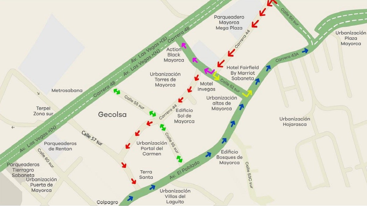 Cambios viales en Sabaneta