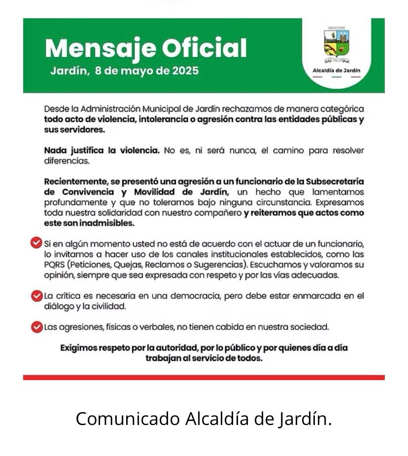 Comunicado de la alcaldía de Jardín