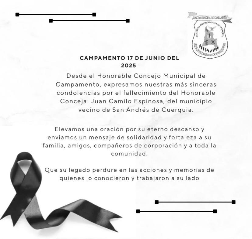 Concejo de Campamento exige garantías tras el asesinato de corporado en Antioquia