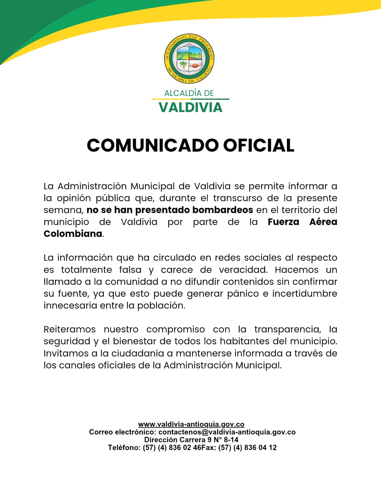 Comunicado de la alcaldía de Valdivia
