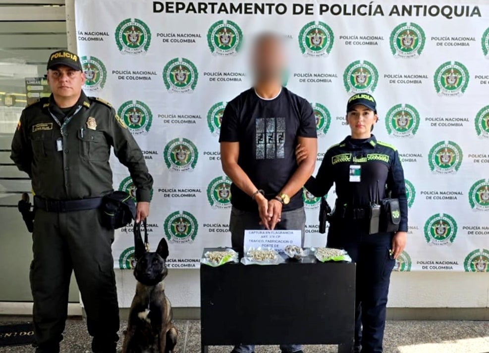 Canino detectó 800 gramos de marihuana exótica en el aeropuerto de Rionegro; avaluada en $6 millones
