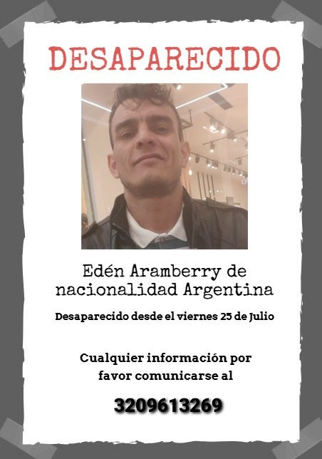 Argentino desaparecido en Rionegro