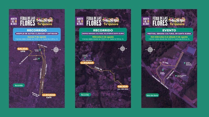 Cierres viales por Feria de las Flores en Medellín