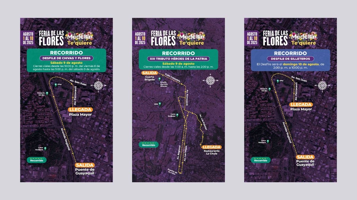 Cierres viales por Feria de las Flores en Medellín