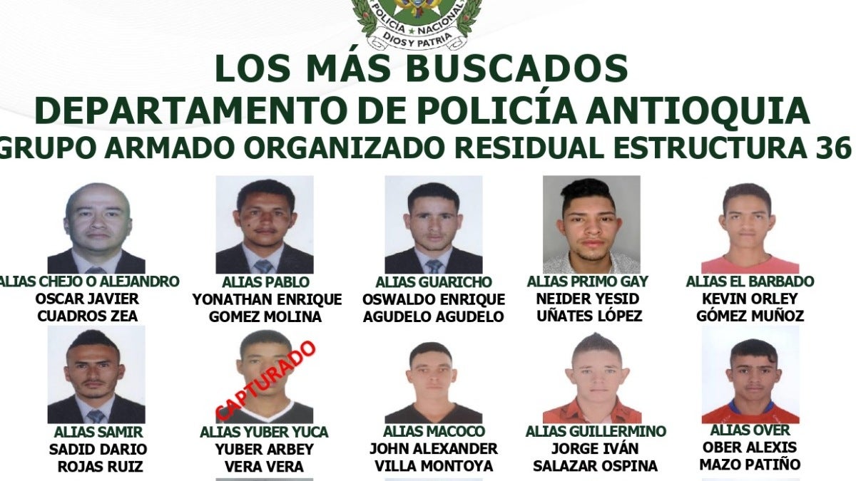 Más buscados del grupo Armado Organizacional Residual Estructura 36