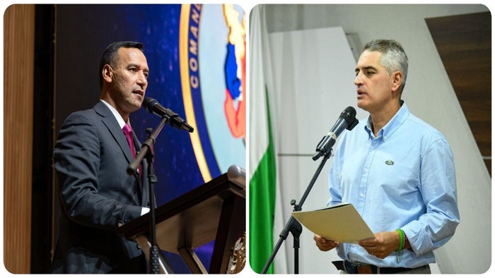 Ministro de Defensa Pedro Sánchez y gobernador de Antioquia, Andrés Julián Rendón