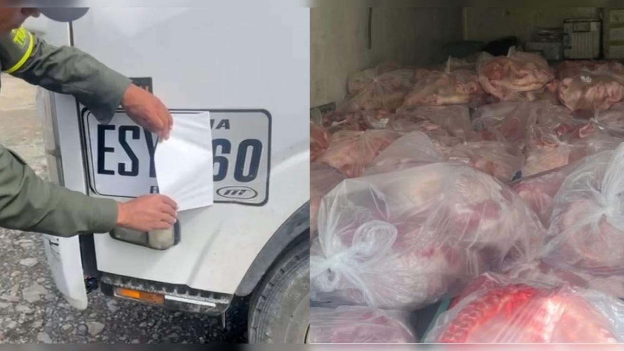 [FOTOS] Tras persecución, recuperan camión robado con 7 toneladas de carne y placa alterada