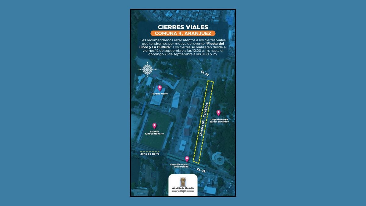 Cierres viales por Fiesta del Libro y la Cultura de Medellín