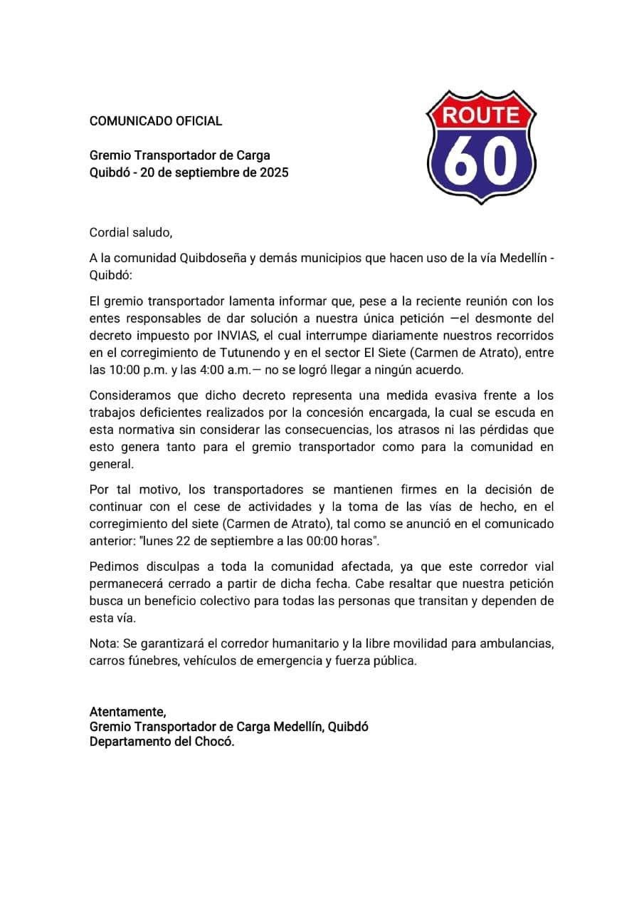 Comunicado Trasportadores