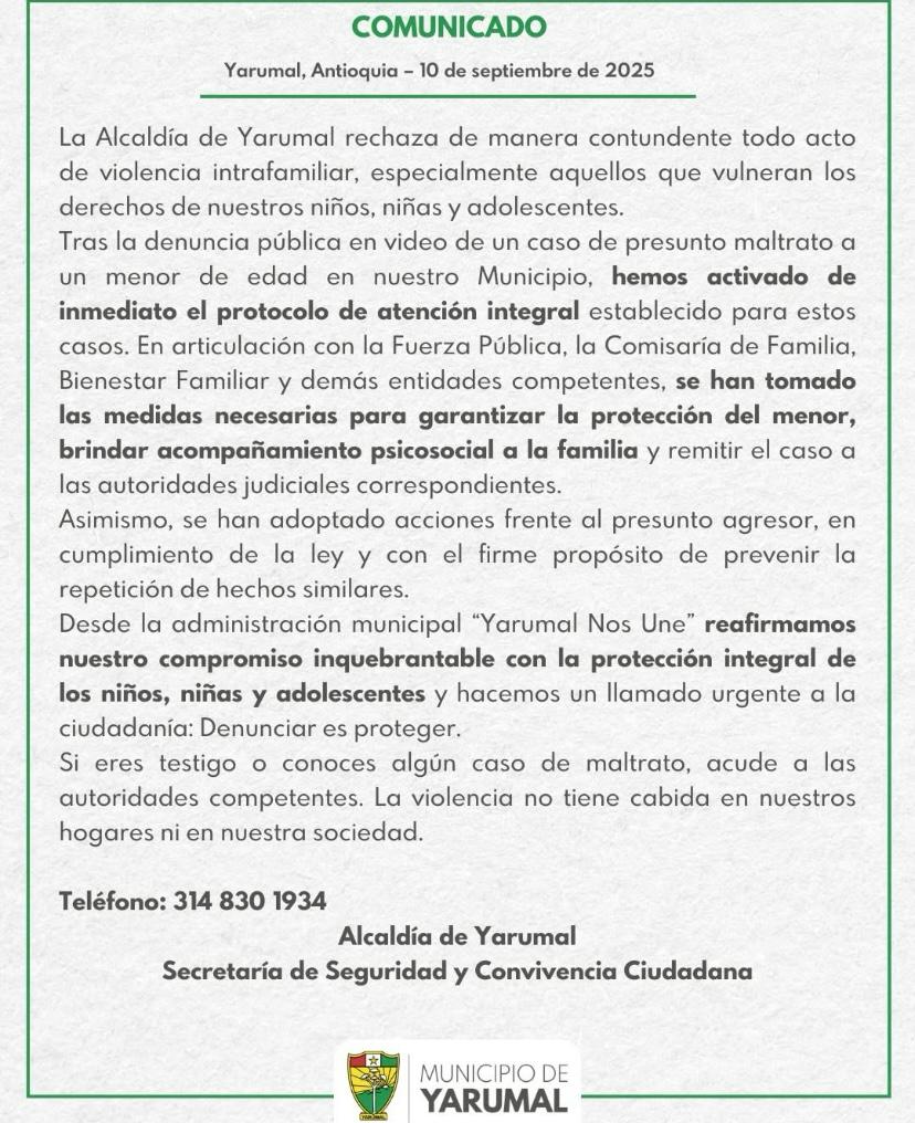 Menor fue golpeado por su padre en un potrero de Yarumal; el caso ya está en manos de la justicia