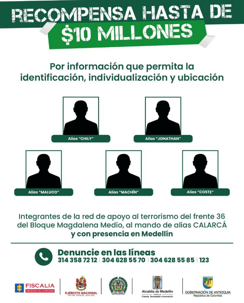 Tras derribo de torre eléctrica en Medellín, revelan alias de cinco implicados del frente 36 con recompensa millonaria