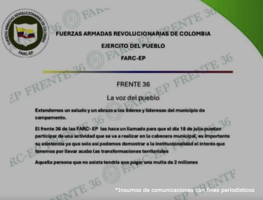 La estrecha relación entre las disidencias de las FARC con el presidente de la JAC en Campamento