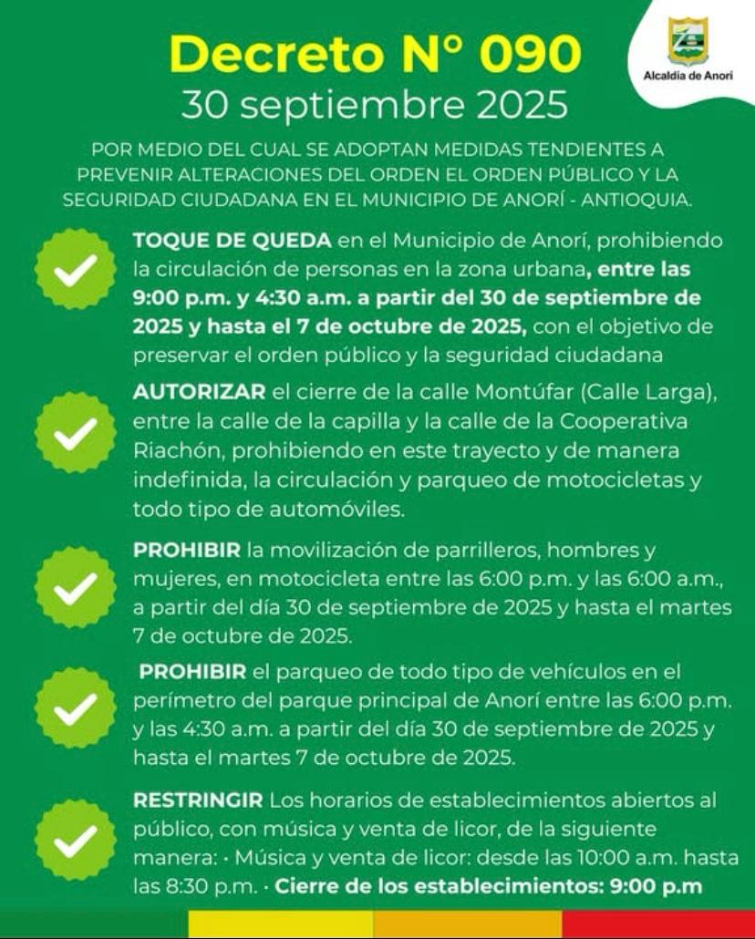 Anorí decretó toque de queda nocturno tras ataque con explosivos que cobró la vida de un subteniente del Ejército