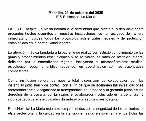 Retiraron del cargo a camillero señalado de abusar de paciente sedada en Medellín