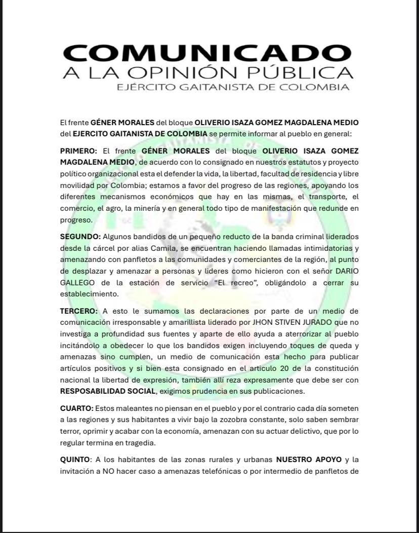 Clan del Golfo niega extorsiones en Nariño y adjudica amenazas y cierre de gasolinera a banda de alias 'Camila'
