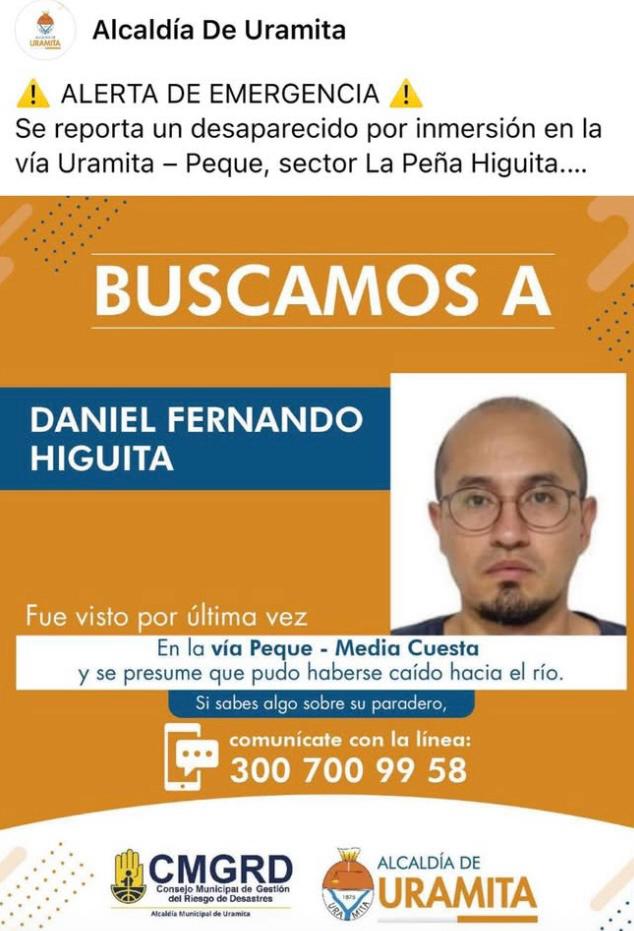 Alcaldía de Uramita confirma accidente de profesor de la UdeA; lo buscan con drones y apoyo de cinco municipios en el río