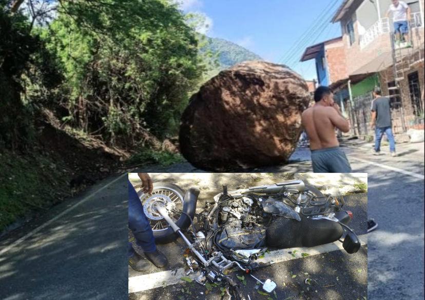 [VIDEO] Conductor se salvó de milagro tras desprendimiento de roca gigante que destruyó su motocicleta en Dabeiba
