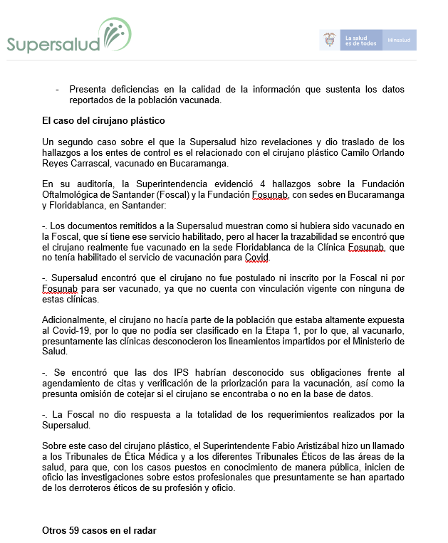 Comunicado Supersalud