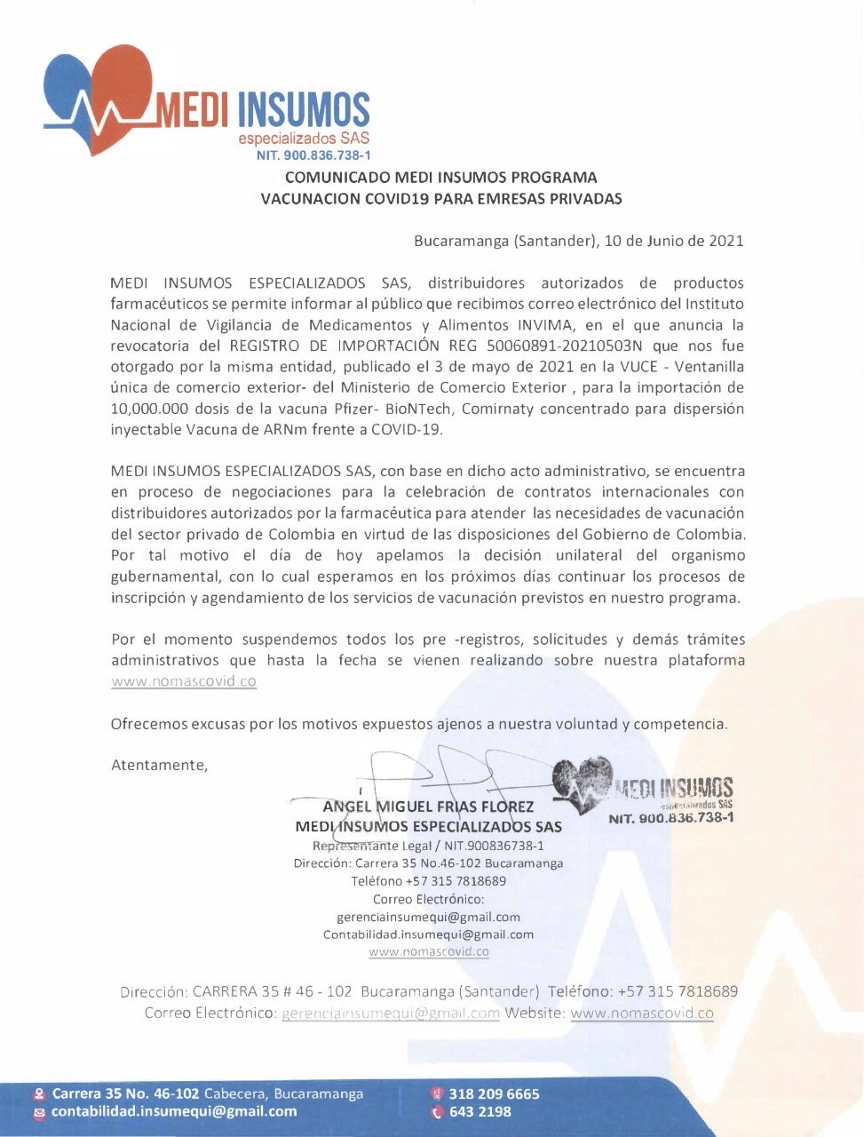 Reversazo del Invima en autorización para que empresa santandereana compre vacunas contra el COVID-19