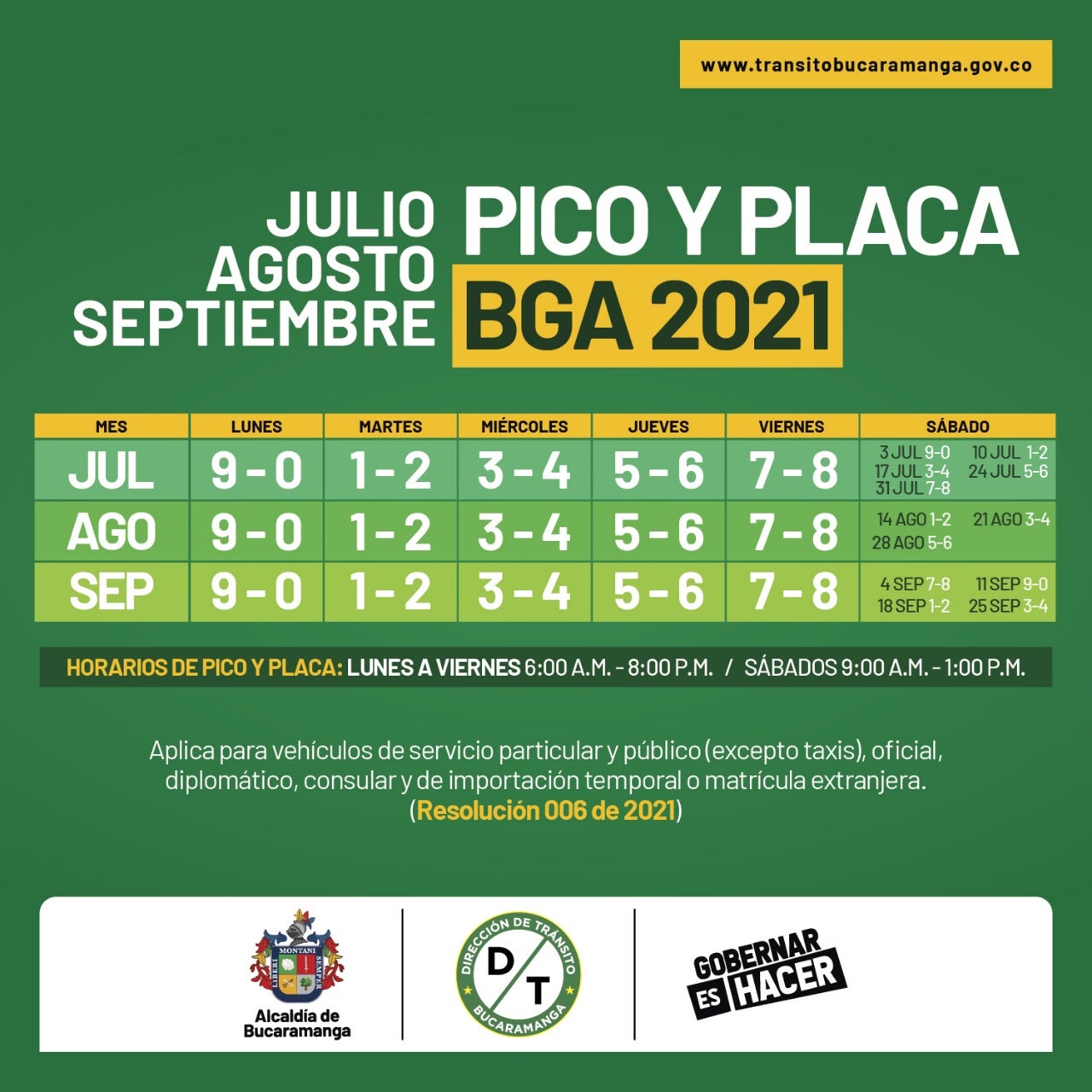 Así rotará en pico y placa en Bucaramanga a partir del 1 de julio