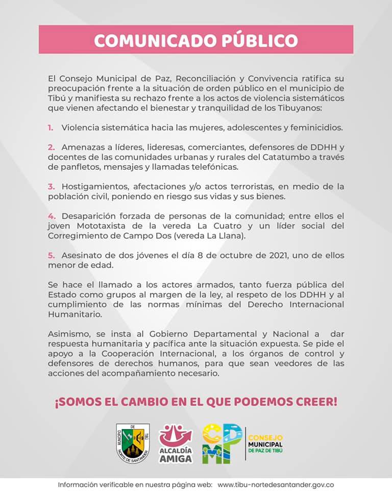 Preocupación por situación de orden público en Tibú