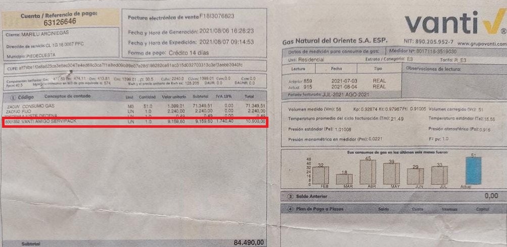 Cobro de seguro no autorizado causa molestias en usuarios de Vanti