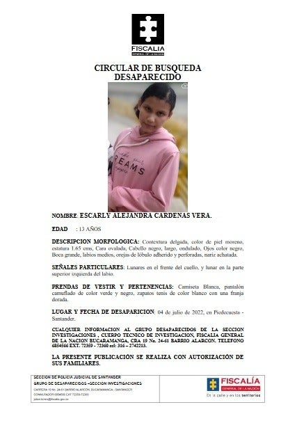 menor desaparecida Piedecuesta