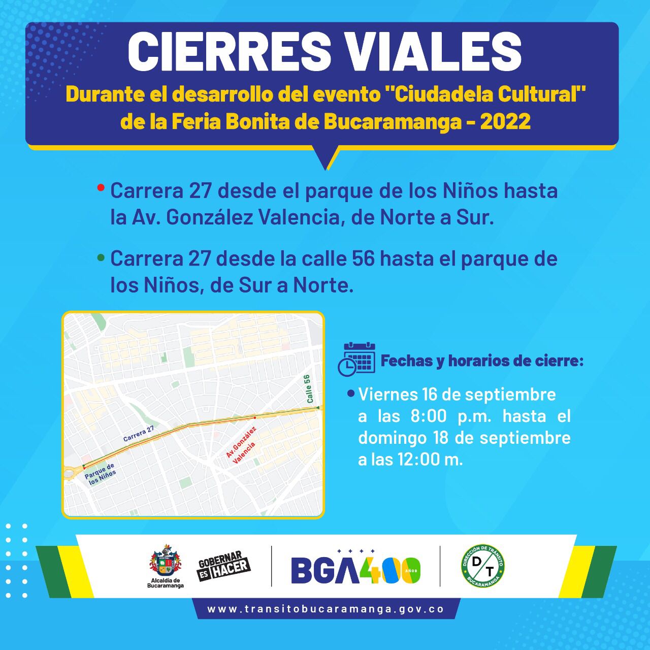 Cierres viales en Bucaramanga Feria Bonita